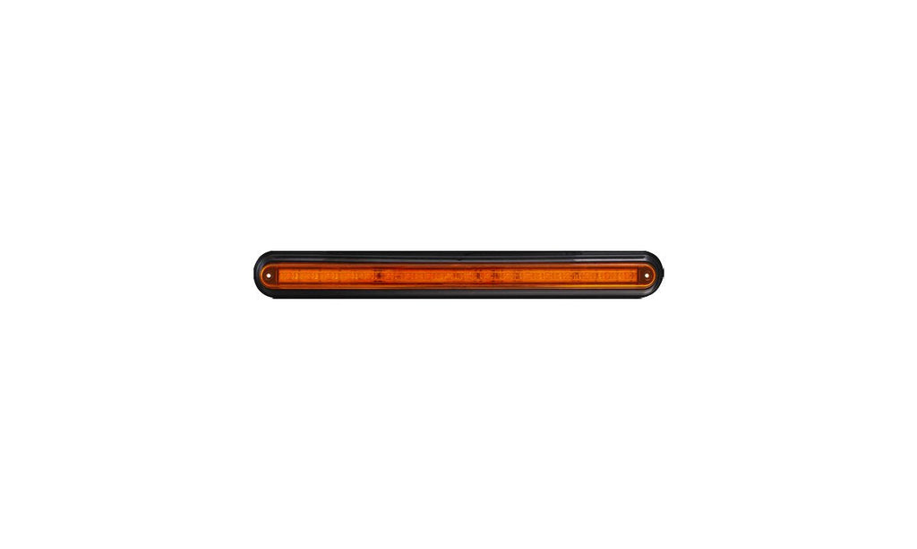 Slimline LED indicator lamp with black surface-mount bracket, 12V/24V