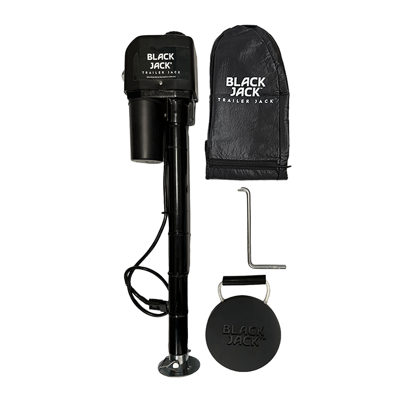 Black Jack Mini electric jockey wheel jack, caravan RV and trailer parts and accessories, 50mm clamp fitting