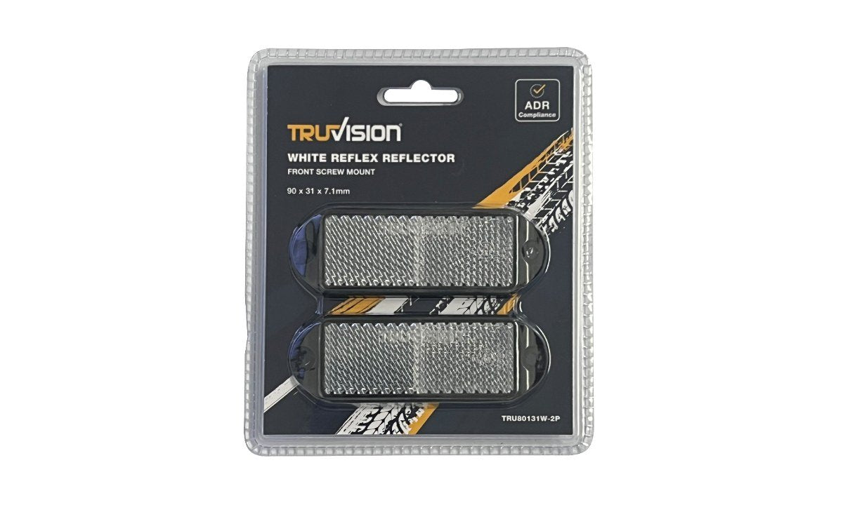 White reflex reflector, 90x31mm screw mount, 2 pack