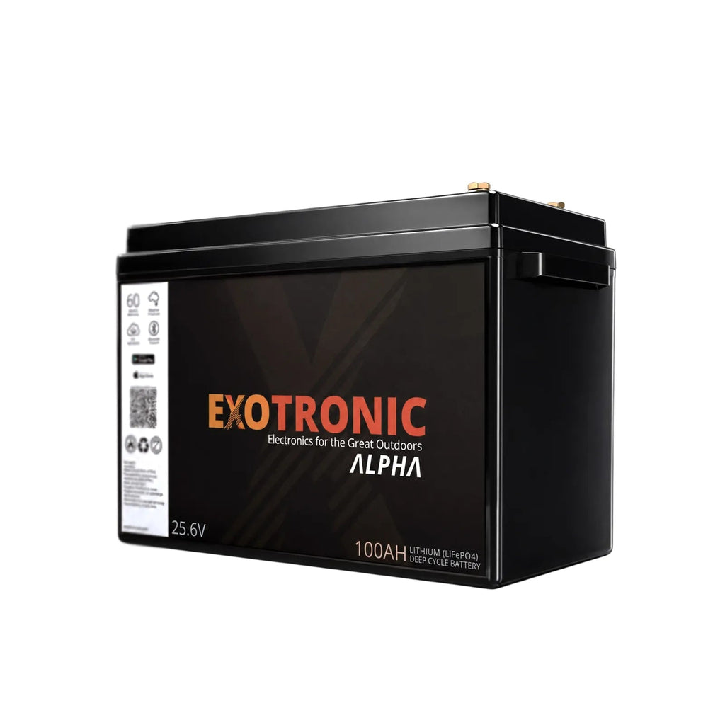 Exotronic 24V 100Ah Alpha IP67 lithium battery, caravan, RV, camper trailer, camper parts and accessories