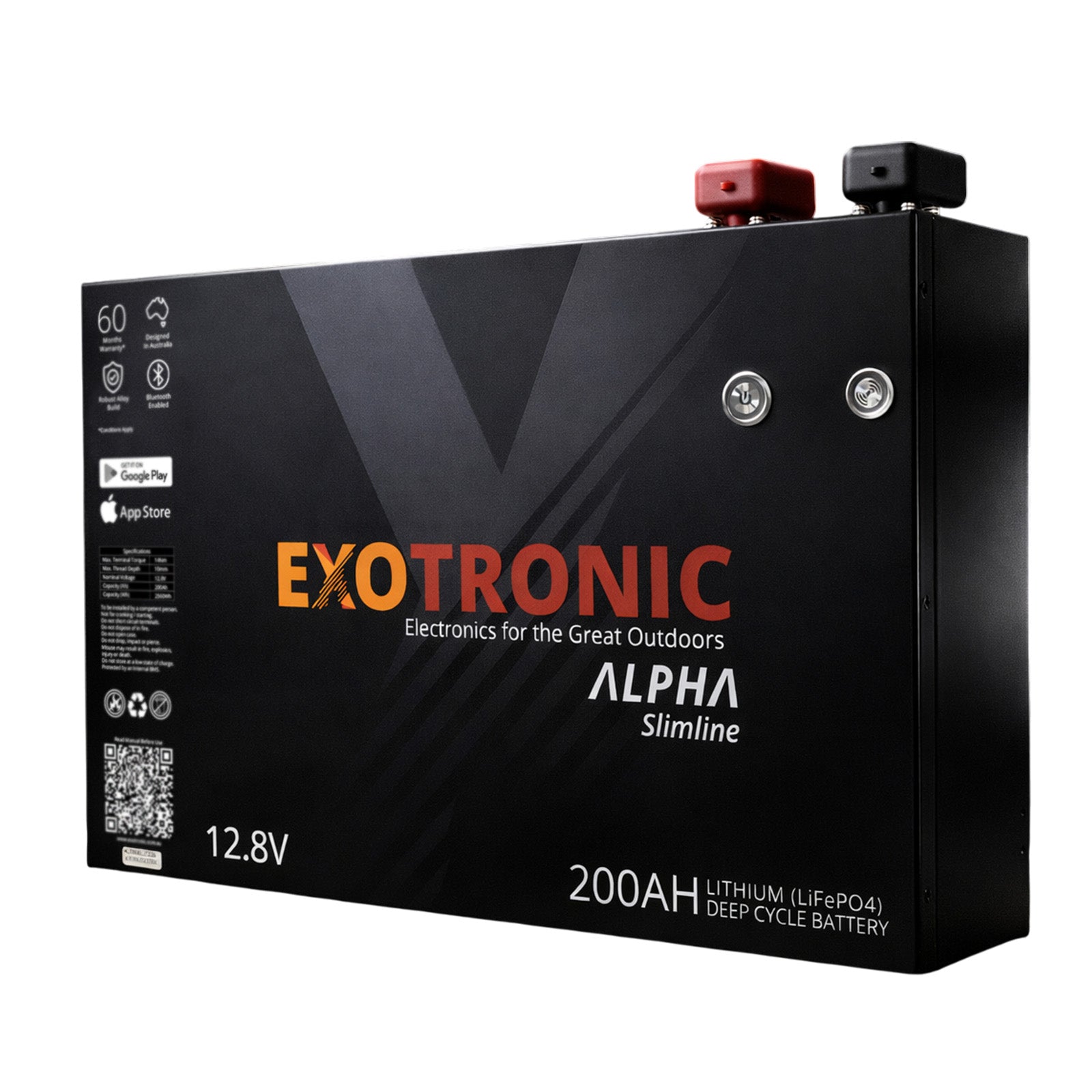 Exotronic 12V 200Ah Alpha Slimline lithium battery, caravan, RV, camper trailer, camper parts and accessories