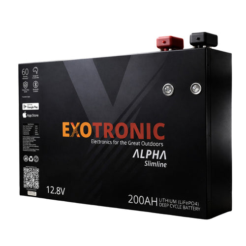 Exotronic 12V 200Ah Alpha Slimline lithium battery, caravan, RV, camper trailer, camper parts and accessories