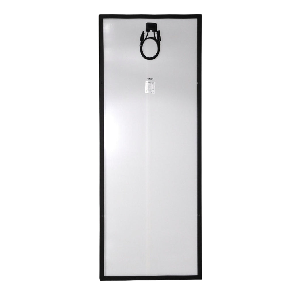 Rear view of Exotronic 250W solar panel showing junction box and MC4 connectors