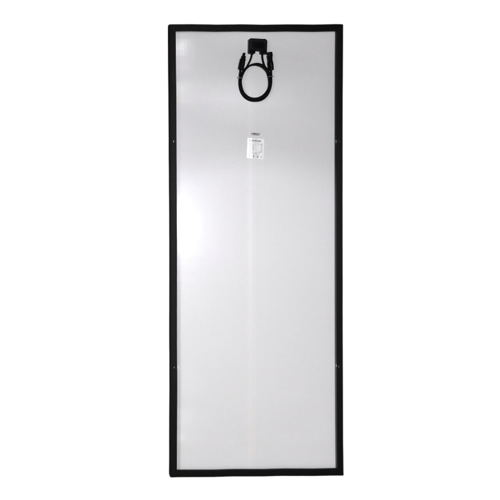 Rear view of Exotronic 250W solar panel showing junction box and MC4 connectors